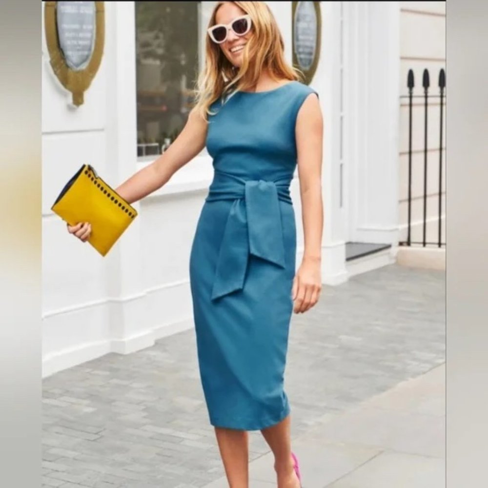 Boden Jessica Dress Ponte Navy Blue 10P Tie Waist